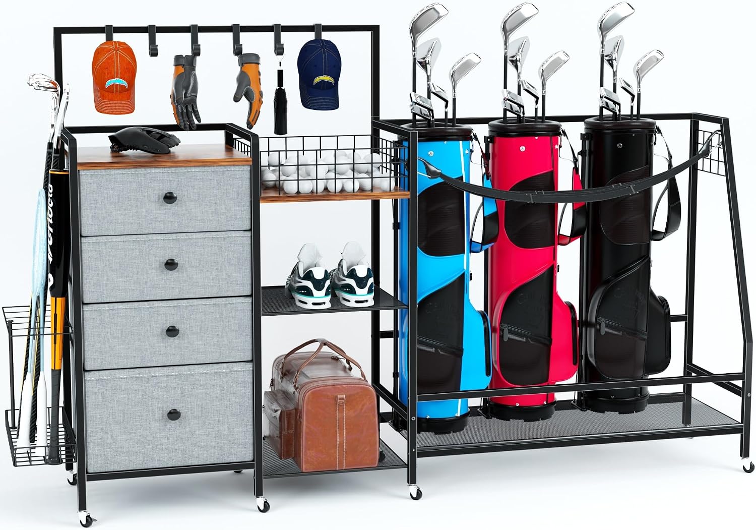 Golf Equipment Organizer For Garage - Extra Large Golf Bag Storage Rack