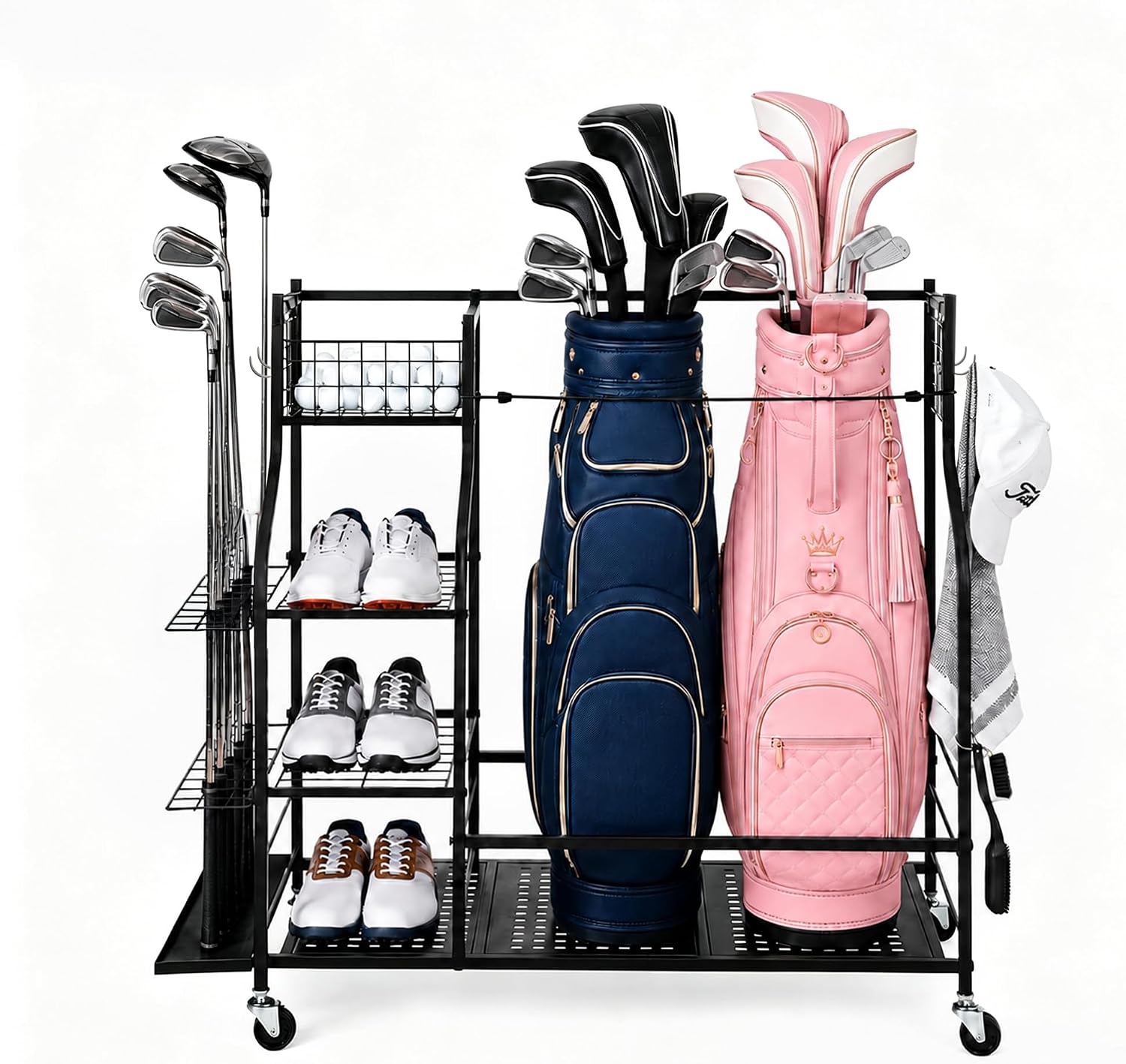 Golf Equipment Organizer For Garage - Heavy Duty Golf Bag Storage Rack