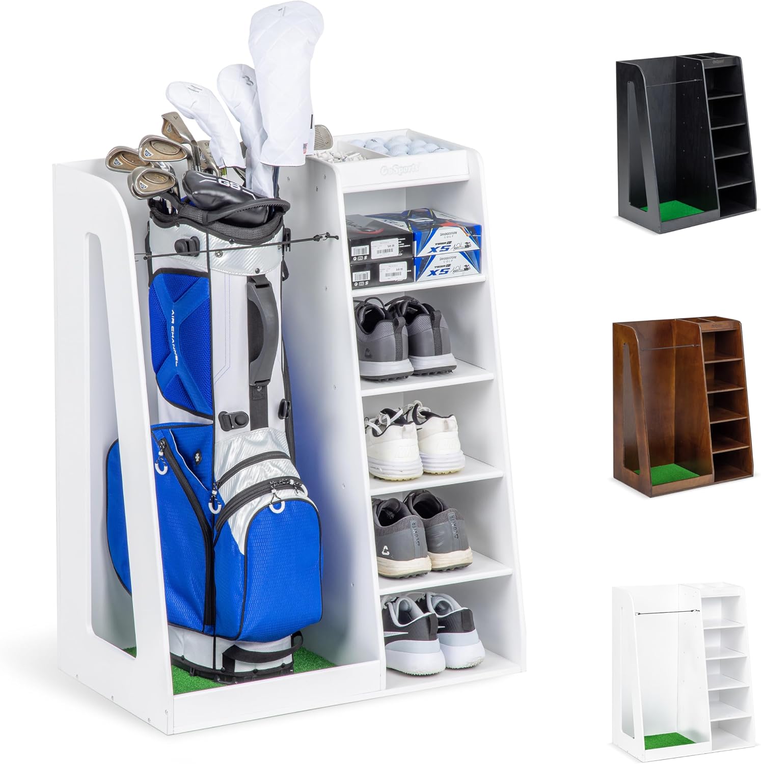 Golf Equipment Organizer For Garage - Premium Wooden Golf Bag Storage Rack