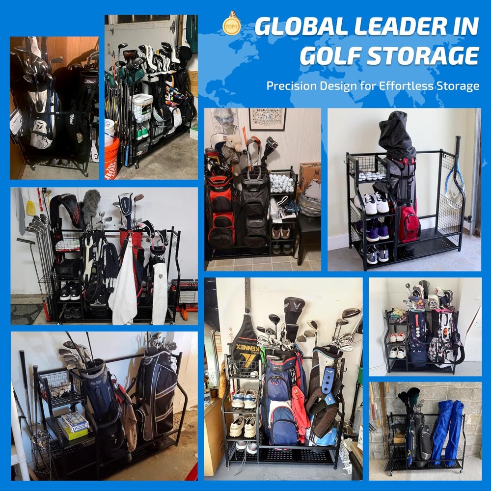 Golf Equipment Organizer For Garage - Extra Large Golf Bag Storage Stand