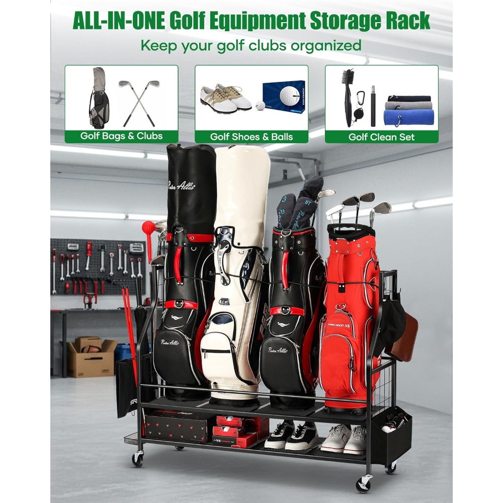 Golf Bag Storage Rack on Wheel - огляд і ціна Golf Equipment Organizer For Garage